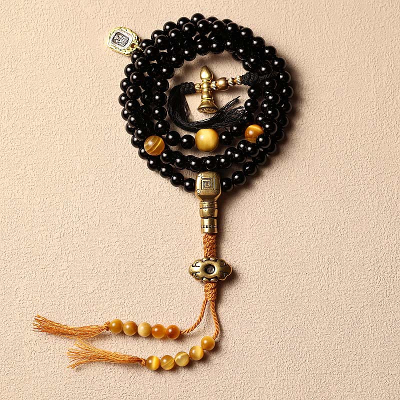 Stone of buddha Tibetan 108 Mala Beads Black Onyx Tiger Eye Beads Nine Palaces Bagua Protection Bracelet