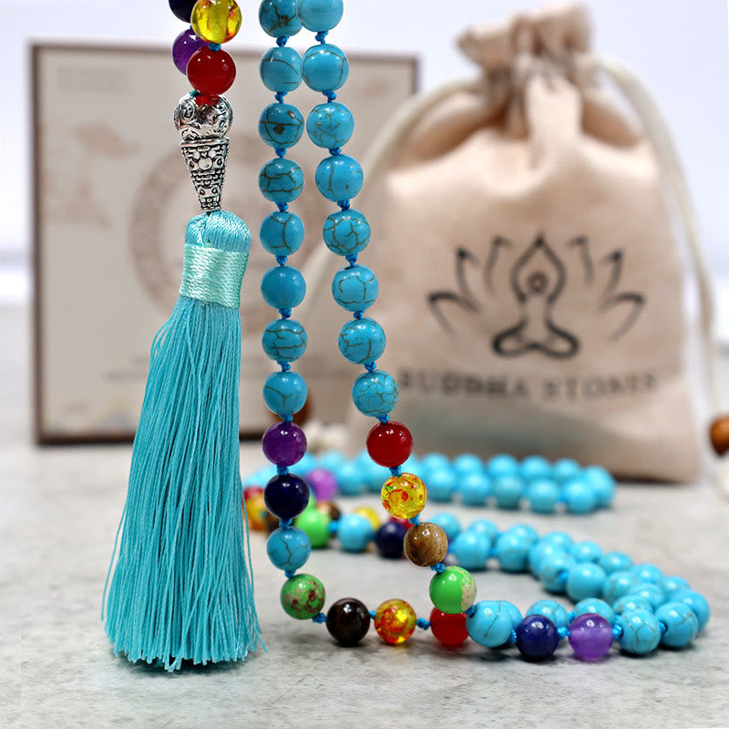 Stone of buddha 108 Mala Turquoise Beads Yoga Meditation Prayer Beads Necklace