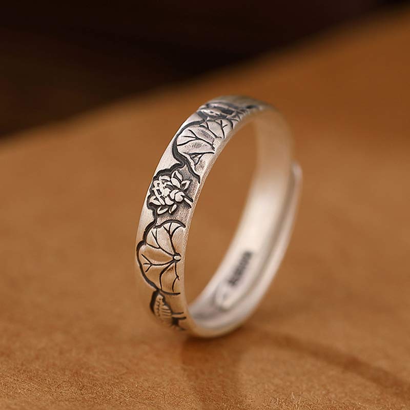 Stone of buddha 999 Sterling Silver Lotus Peony Flower Enlightenment Ring
