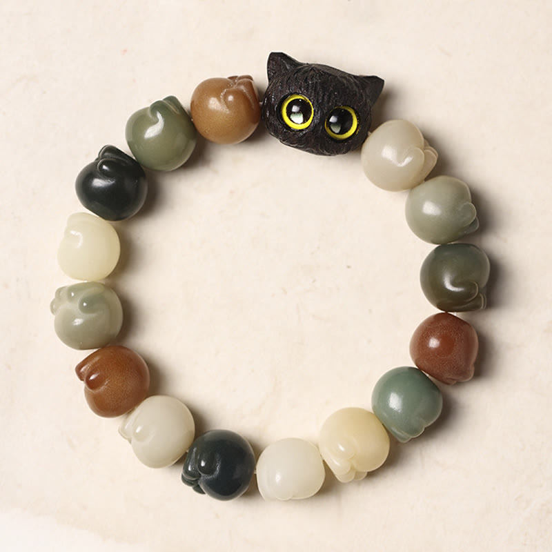 Stone of buddha Natural Bodhi Seed Lovely Paw Ebony Wood Lucky Cat Wisdom Bracelet