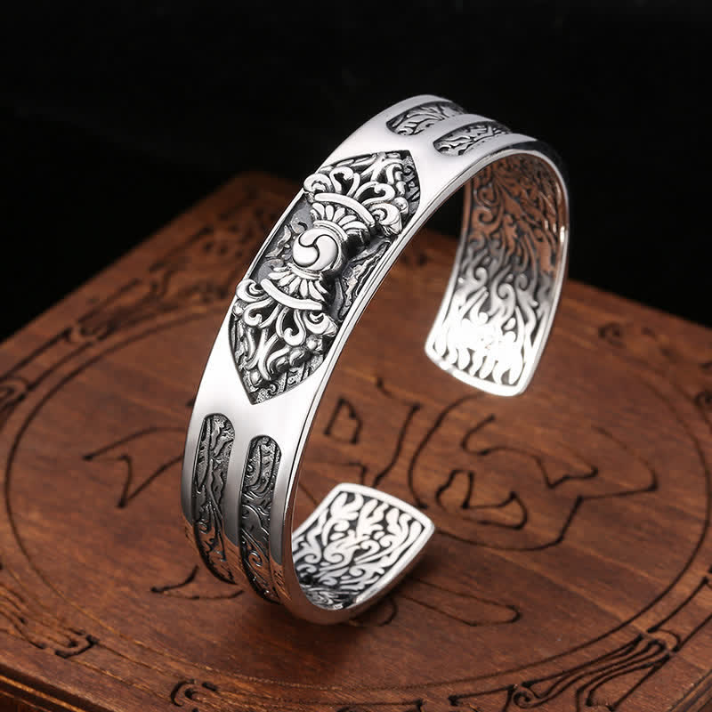 Stone of buddha 925 Sterling Silver Vajra Dorje Engraved Spiritual Power Bracelet Bangle