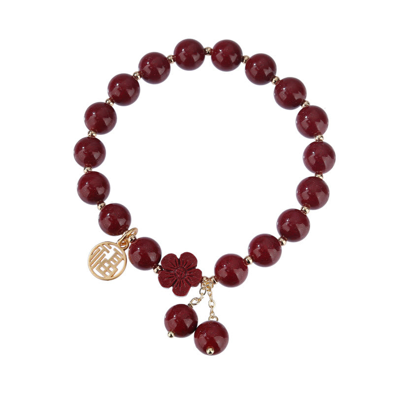 Stone of buddha Cinnabar Fu Character Cherry Blossom Blessing Bracelet