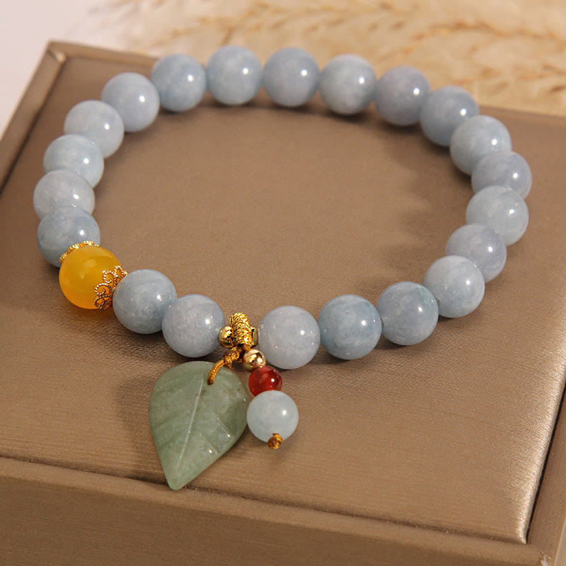 Stone of buddha Aquamarine Jade Leaf Healing Charm Bracelet