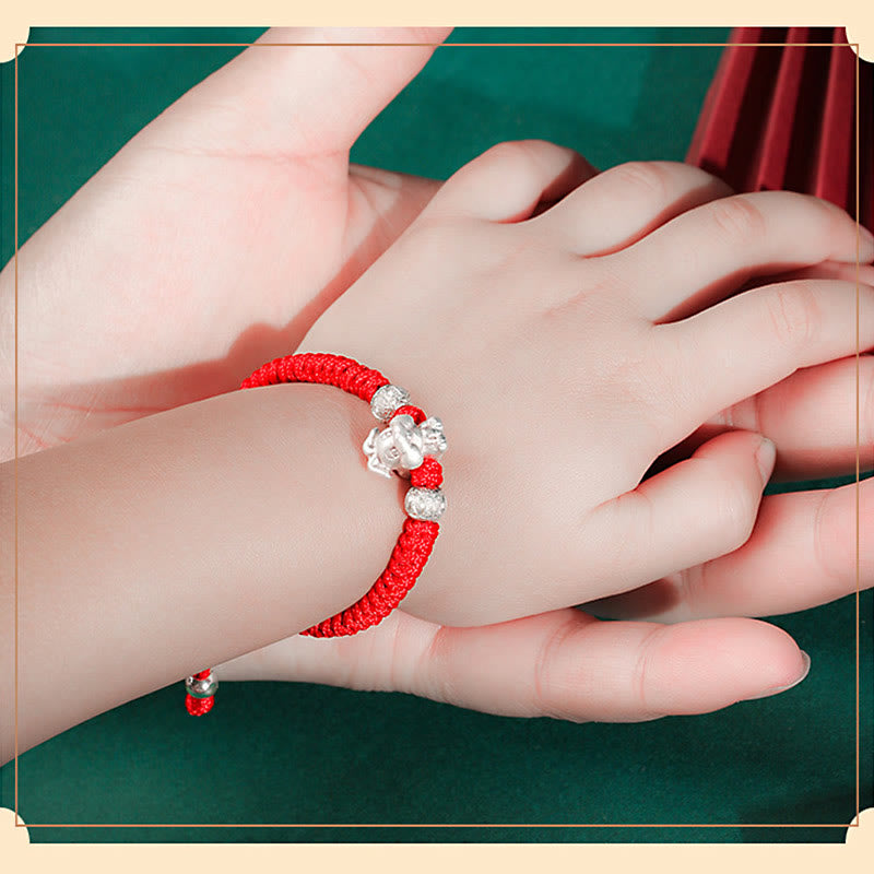 Stone of buddha 999 Sterling Silver Chinese Zodiac Red Rope Luck Handcrafted Kids Bracelet