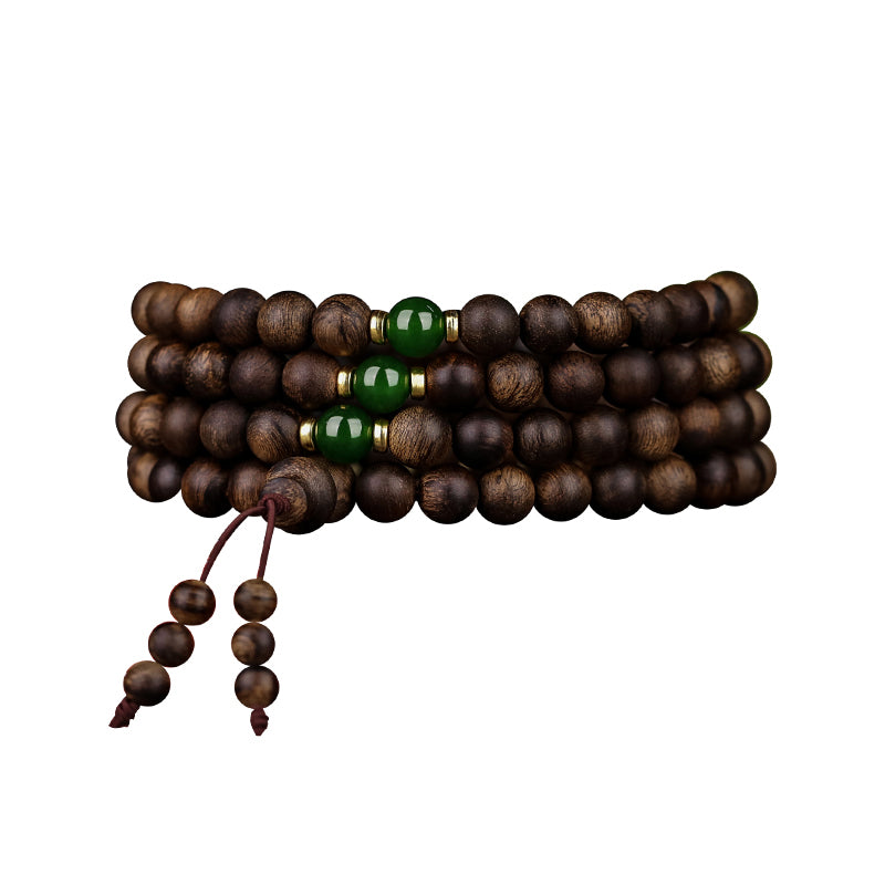 Stone of buddha 108 Mala Beads Indonesia Tarakan Rare Agarwood Cyan Jade Ward Off Evil Spirits Bracelet