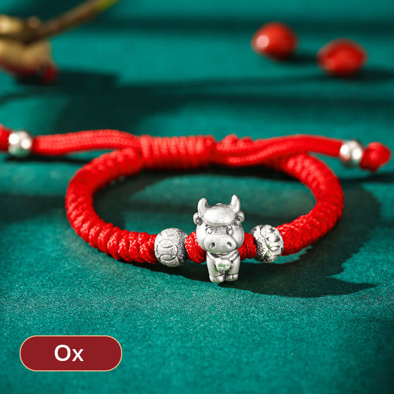 Stone of buddha 999 Sterling Silver Chinese Zodiac Red Rope Luck Handcrafted Kids Bracelet