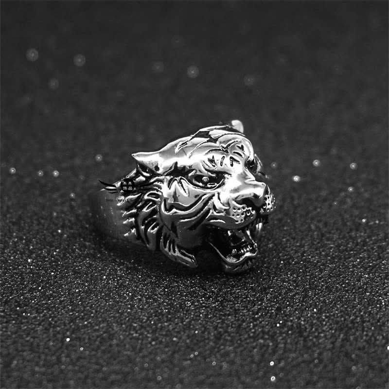 Stone of buddha Men's Animal Tiger Head Titanium Steel Balance Calm Punk Rock Biker Ring