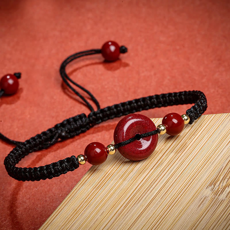 Stone of buddha Natural Cinnabar Peace Buckle Blessing String Bracelet