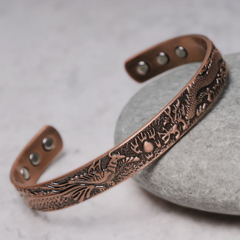 Stone of buddha Dragon Phoenix Magnetic Solid Copper Cuff Bracelet Bangle