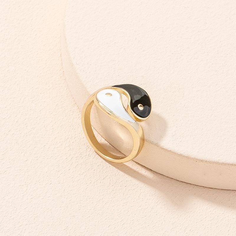 Stone of buddha Yin Yang Symbol Adjustable Blessing Couple Ring
