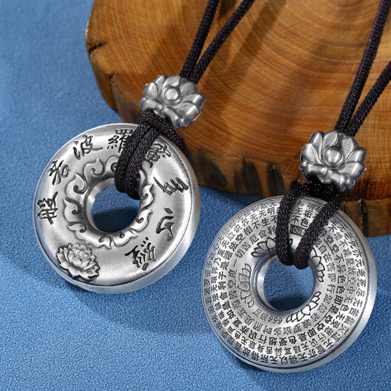 Stone of buddha 999 Sterling Silver Heart Sutra Lotus Peace Buckle Necklace Pendant