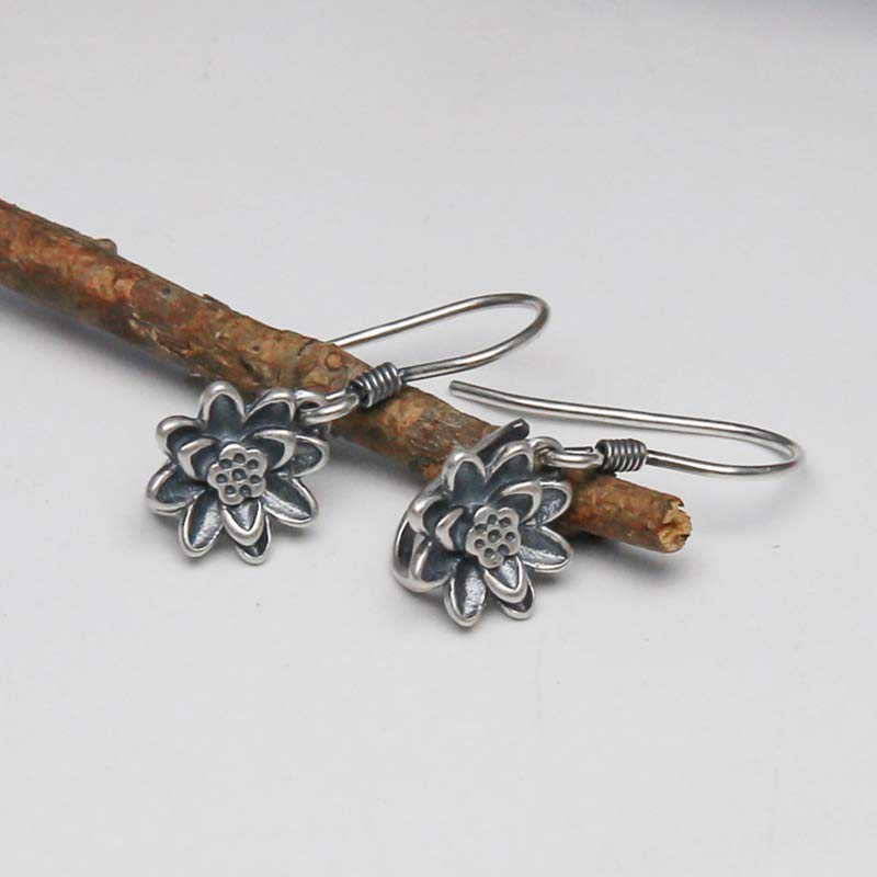 Stone of buddha 925 Sterling Silver Lotus Flower Enlightenment Earrings