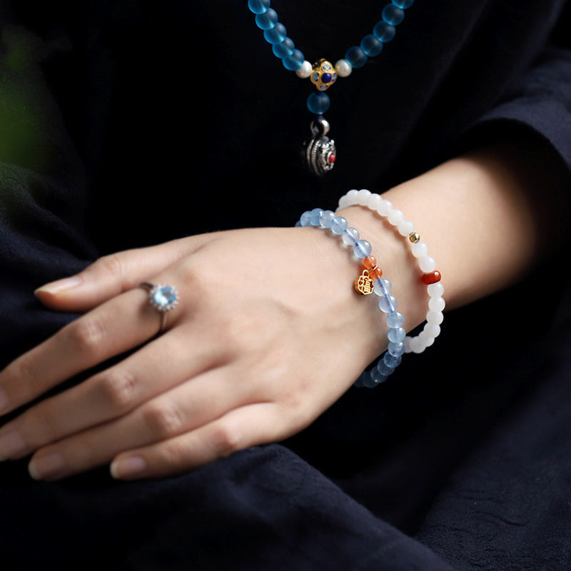 Stone of buddha Natural Aquamarine Red Agate Healing Charm Bracelet