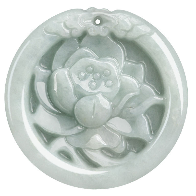 Stone of buddha Natural Jade Lotus Flower Carved Prosperity Necklace Pendant