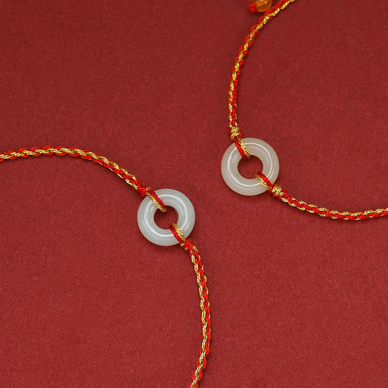 Stone of buddha Round Peace Buckle Jade Luck Abundance Braided Bracelet Anklet