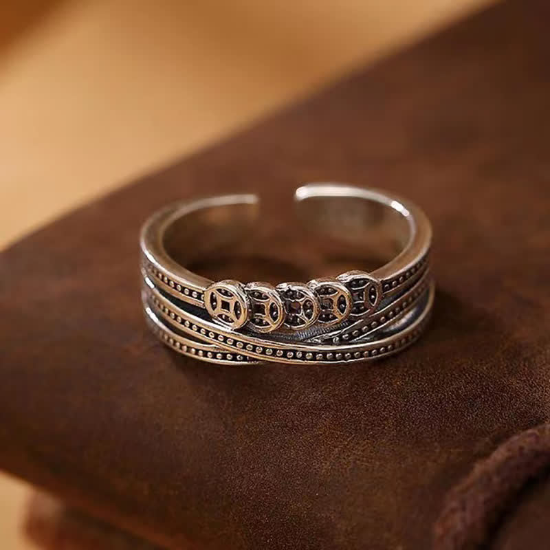 Stone of buddha Copper Coin Wealth Luck Ring
