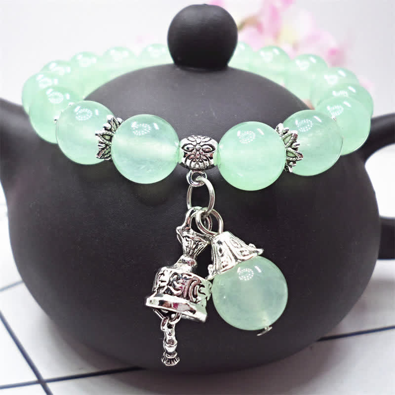Stone of buddha Vintage Crystal Chalcedony Stone Energy Beaded Bell Charm Bracelet