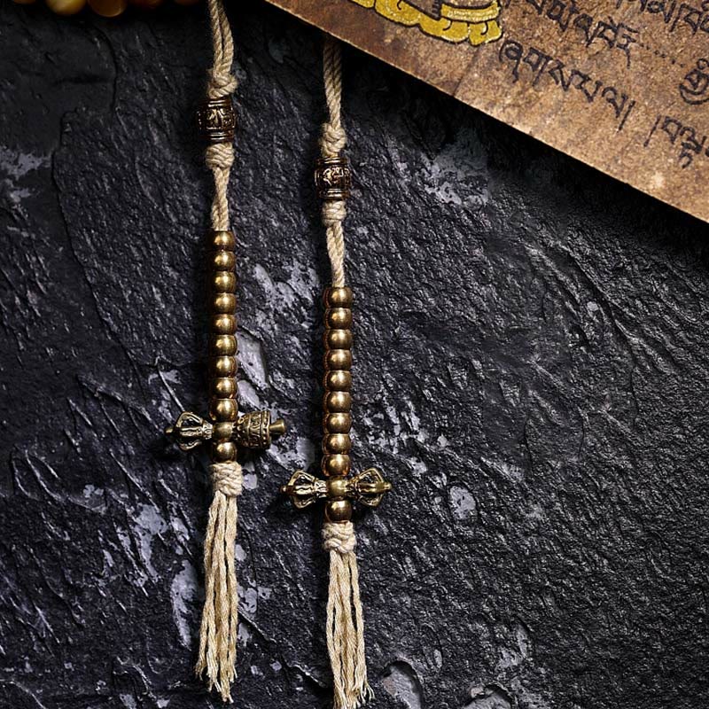 Stone of buddha 108 Mala Beads Natural Tiger Eye Copper Dorje Protection Tassel Bracelet
