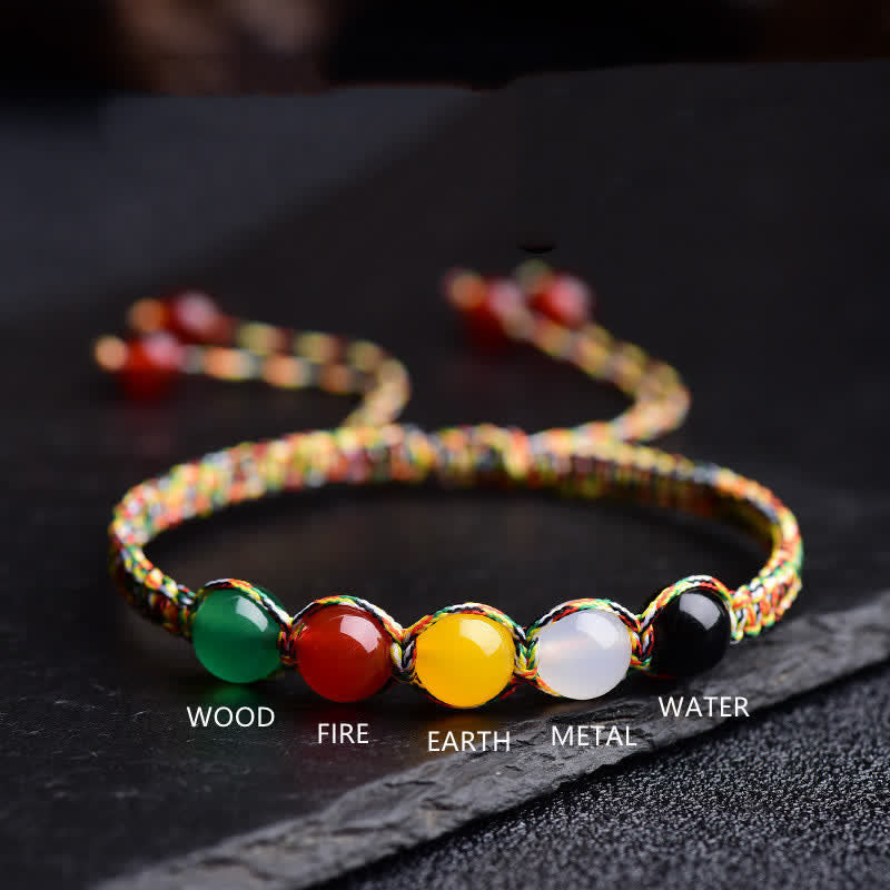 Stone of buddha Colorful Agate Metal Wood Water Fire Earth Five Elements String Bracelet