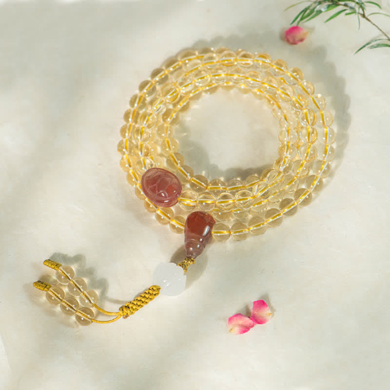 Stone of buddha 108 Mala Beads 925 Sterling Silver Natural Citrine Red Agate White Jade Prosperity Charm Bracelet