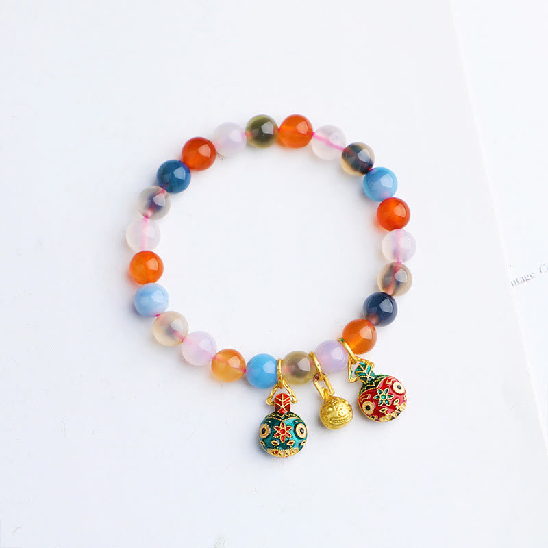 Stone of buddha Colorful Candy Agate Gold Swallowing Beast Family Peach Harmony Charm Bracelet