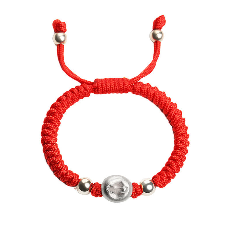 Stone of buddha 999 Sterling Silver Apple Red Multicolored Rope Luck Protection Handcrafted Kids Bracelet