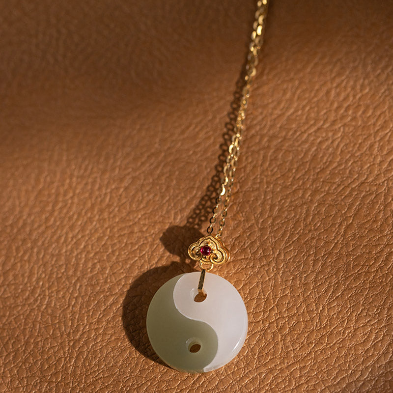 Stone of buddha Yin Yang Jade 18K Gold Luck Prosperity Necklace Pendant
