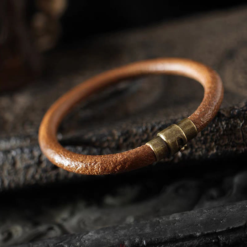 Stone of buddha Retro Leather Luck Healing Copper Magnetic Buckle Bracelet