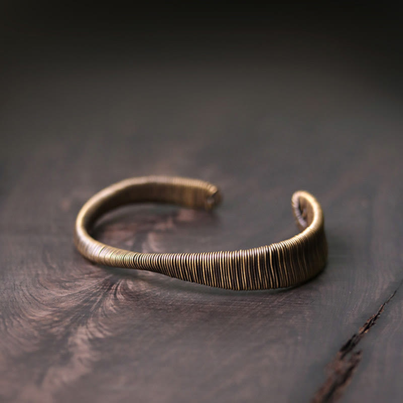 Stone of buddha Simple Design Wrapped Copper Luck Wealth Adjustable Cuff Bracelet