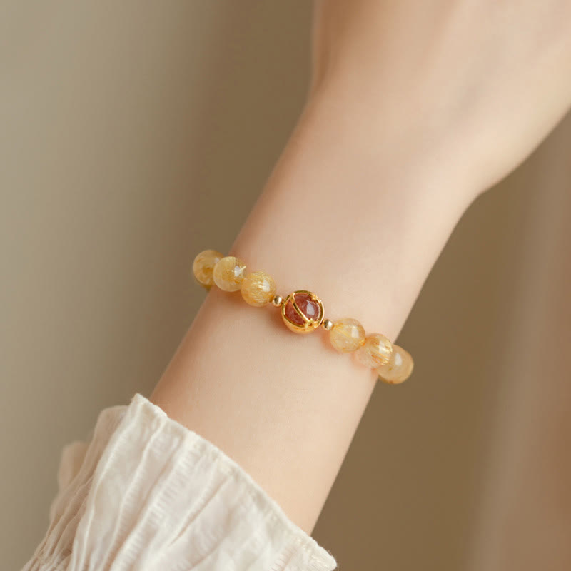 Stone of buddha Golden Rutilated Quartz Strawberry Quartz Star Protection Bracelet