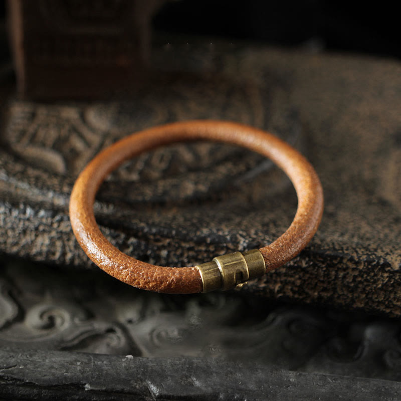 Stone of buddha Retro Leather Luck Healing Copper Magnetic Buckle Bracelet
