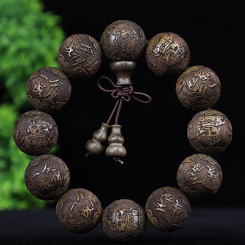 Stone of buddha Chinese Zodiac Rosewood Ebony Boxwood Copper Coin PiXiu Carved Warmth Bracelet