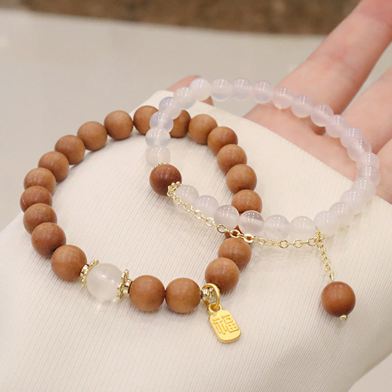 Stone of buddha Sandalwood Cat's Eye Fu Character Charm Protection Bracelet