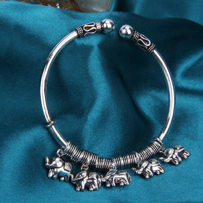 Stone of buddha 925 Sterling Silver Elephant Strength Bracelet Bangle