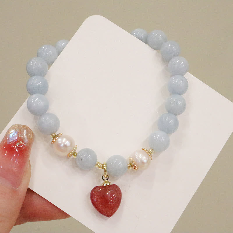 Stone of buddha Natural Aquamarine Chalcedony Serenity Rabbit Gourd Cat Charm Bracelet