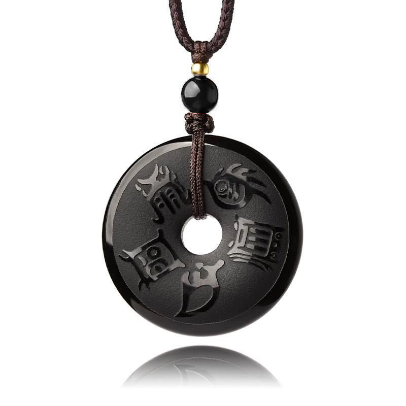 Stone of buddha Black Obsidian Taoism Five Sacred Mountains Carved Strength Peace Buckle Necklace Pendant Key Chain Phone Hanging Decoration