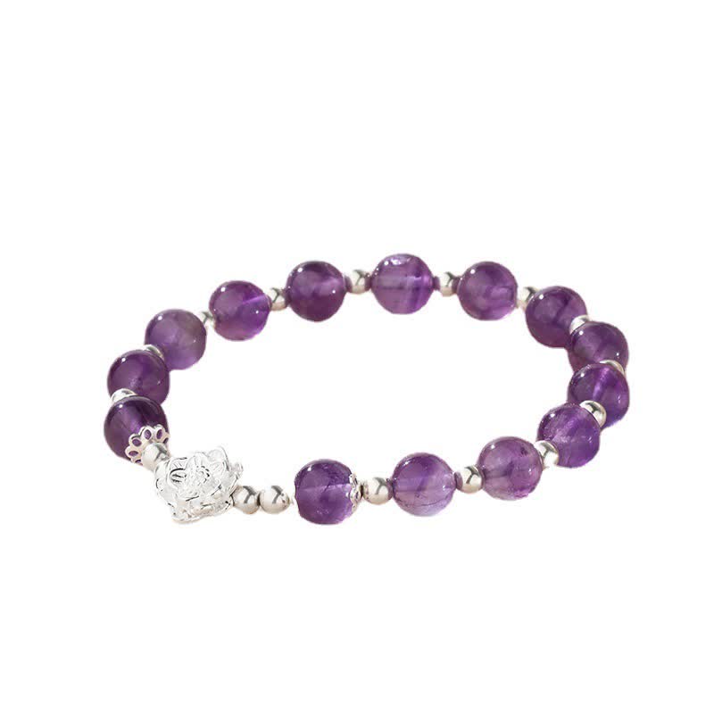 Stone of buddha 925 Sterling Silver Natural Amethyst Lotus Spiritual Bracelet