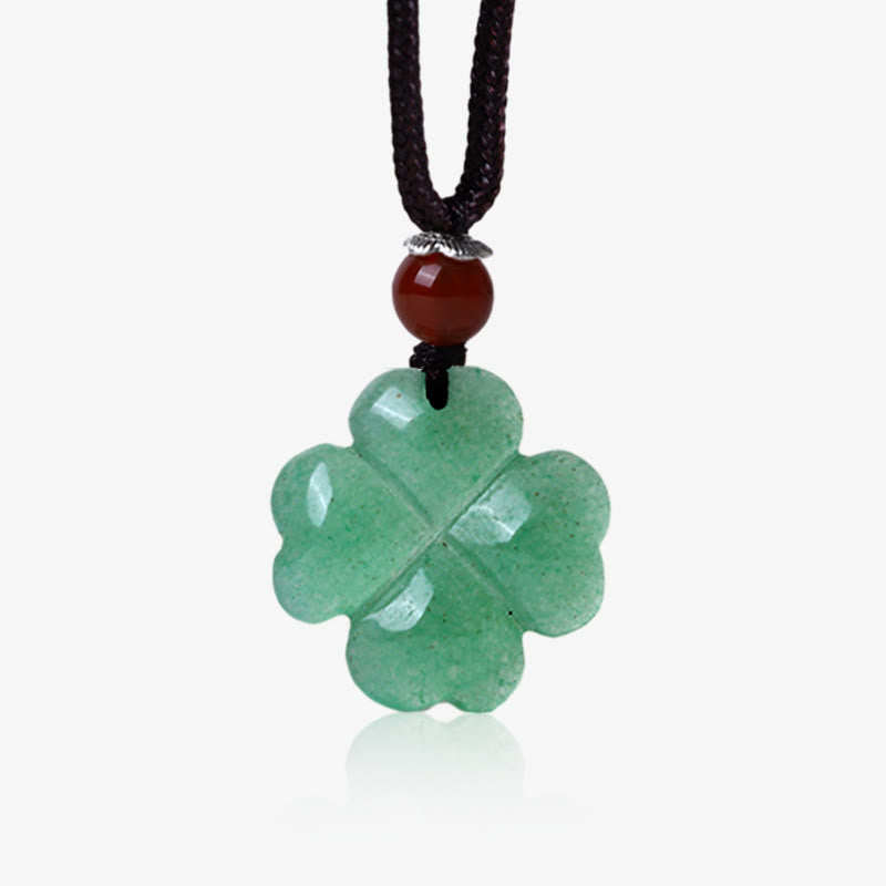 Stone of buddha 925 Sterling Silver Green Aventurine Four Leaf Clover Luck Leather Rope Necklace Pendant
