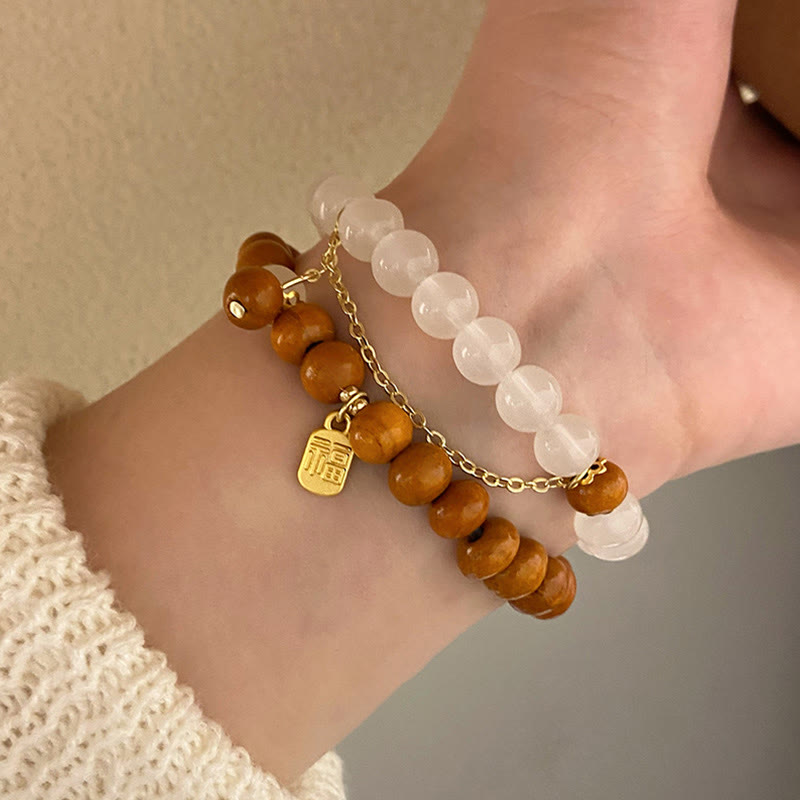 Stone of buddha Sandalwood Cat's Eye Fu Character Charm Protection Bracelet