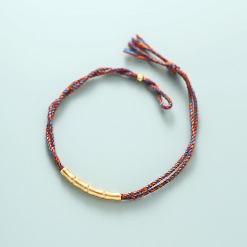 Stone of buddha 925 Sterling Silver Bamboo Design Luck Handcrafted Multicolored Braided Bracelet