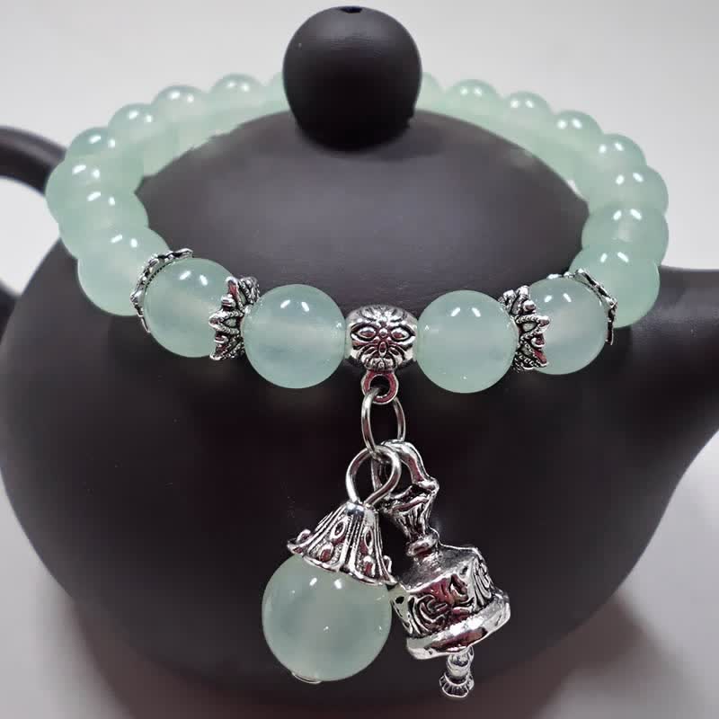 Stone of buddha Vintage Crystal Chalcedony Stone Energy Beaded Bell Charm Bracelet