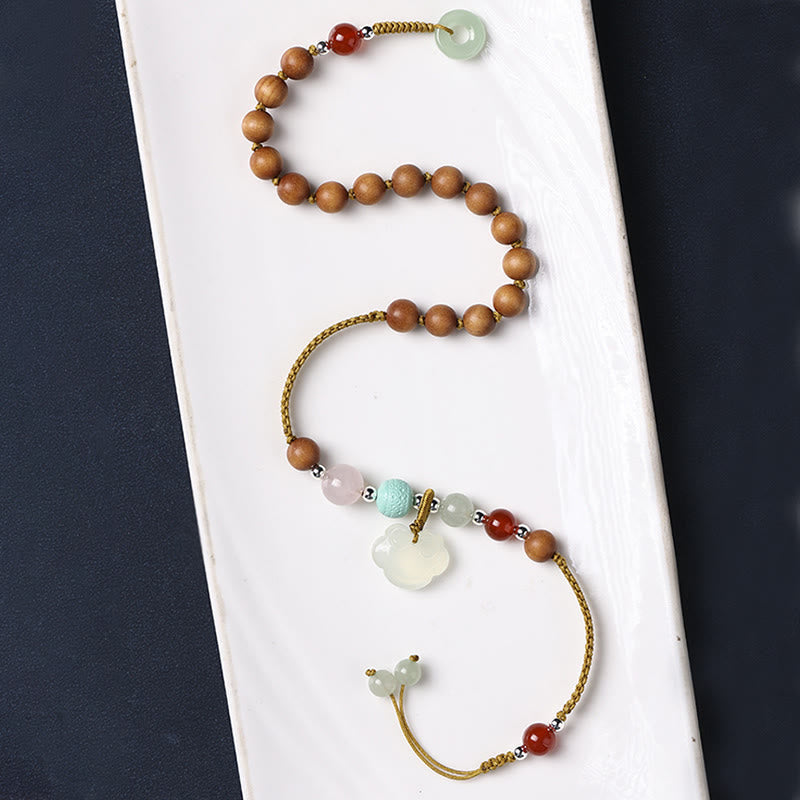 Stone of buddha Green Sandalwood Chalcedony Peace Buckle Charm Soothing Double Wrap Bracelet