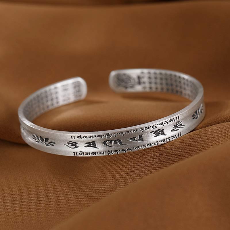 Stone of buddha 999 Sterling Silver Om Mani Padme Hum Lotus Wisdom Bracelet Bangle