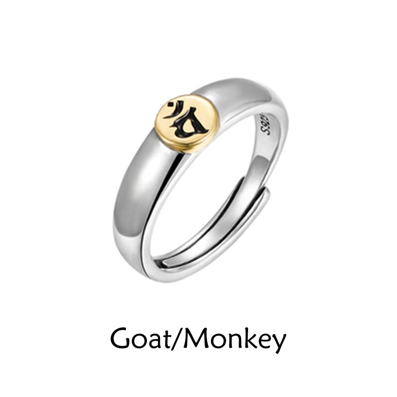 Stone of buddha Tibetan Om Mani Padme Hum Carved Chinese Zodiac Natal Buddha Peace Ring