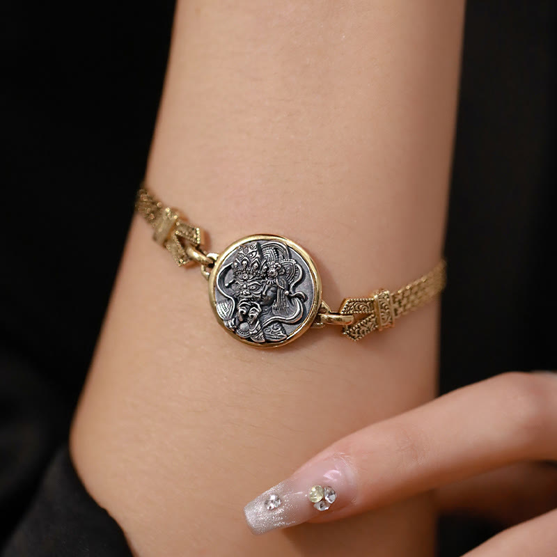 Stone of buddha Tibetan 925 Sterling Silver Zakiram Goddess of Wealth Blessing Protection Bracelet