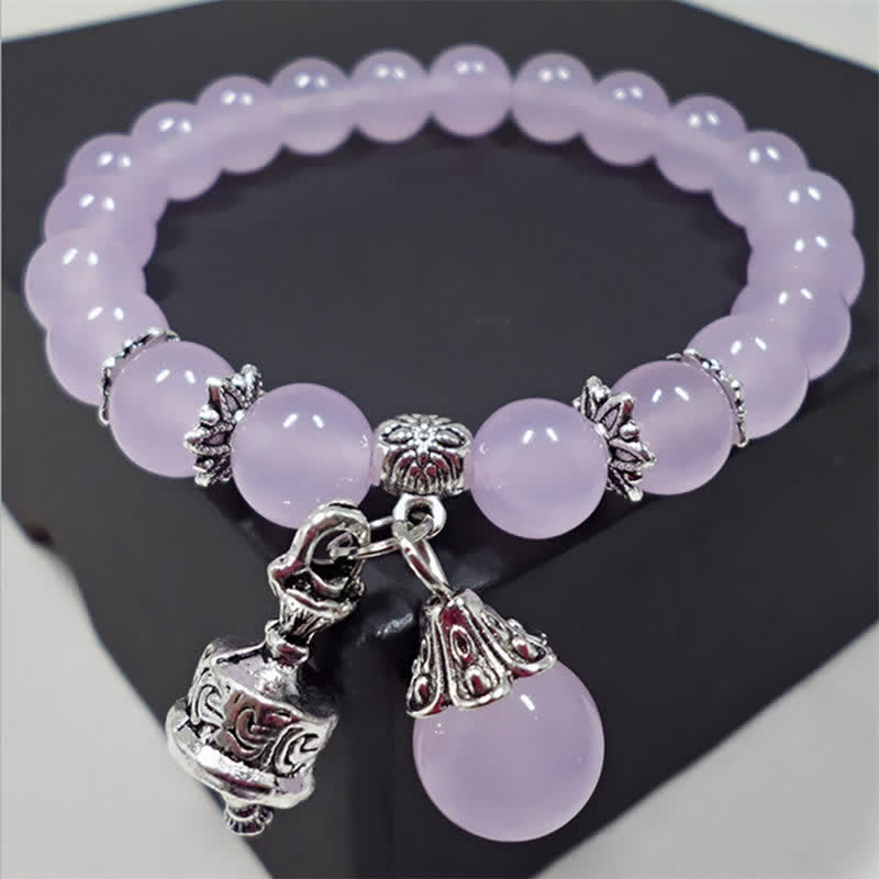 Stone of buddha Vintage Crystal Chalcedony Stone Energy Beaded Bell Charm Bracelet