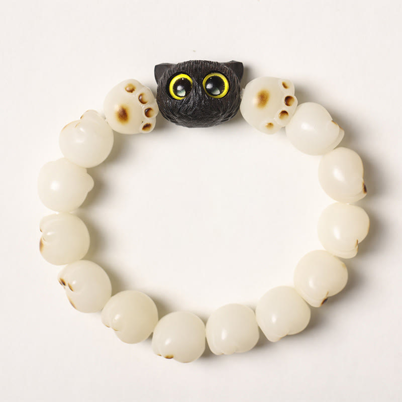 Stone of buddha Natural Bodhi Seed Lovely Paw Ebony Wood Lucky Cat Wisdom Bracelet