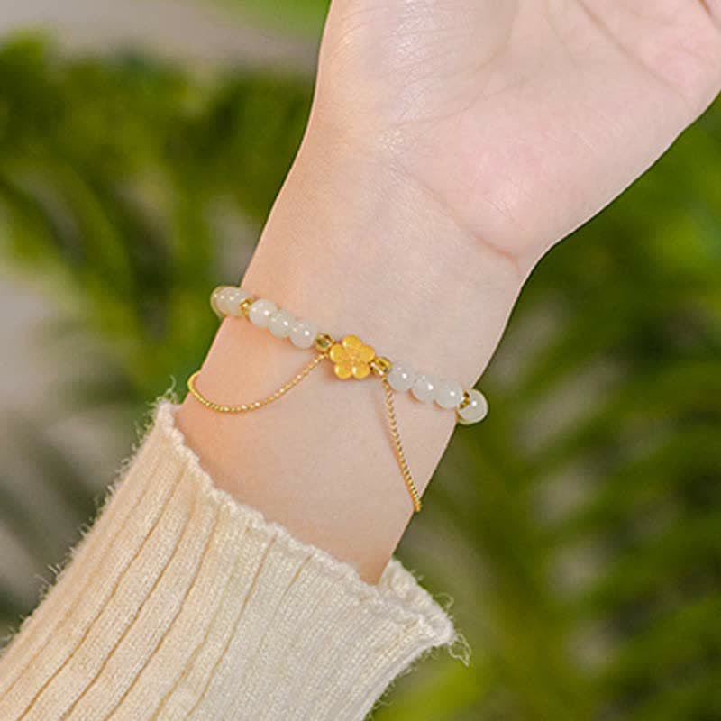 Stone of buddha 925 Sterling Silver Natural Hetian Jade Peach Blossom Luck Chain Bracelet