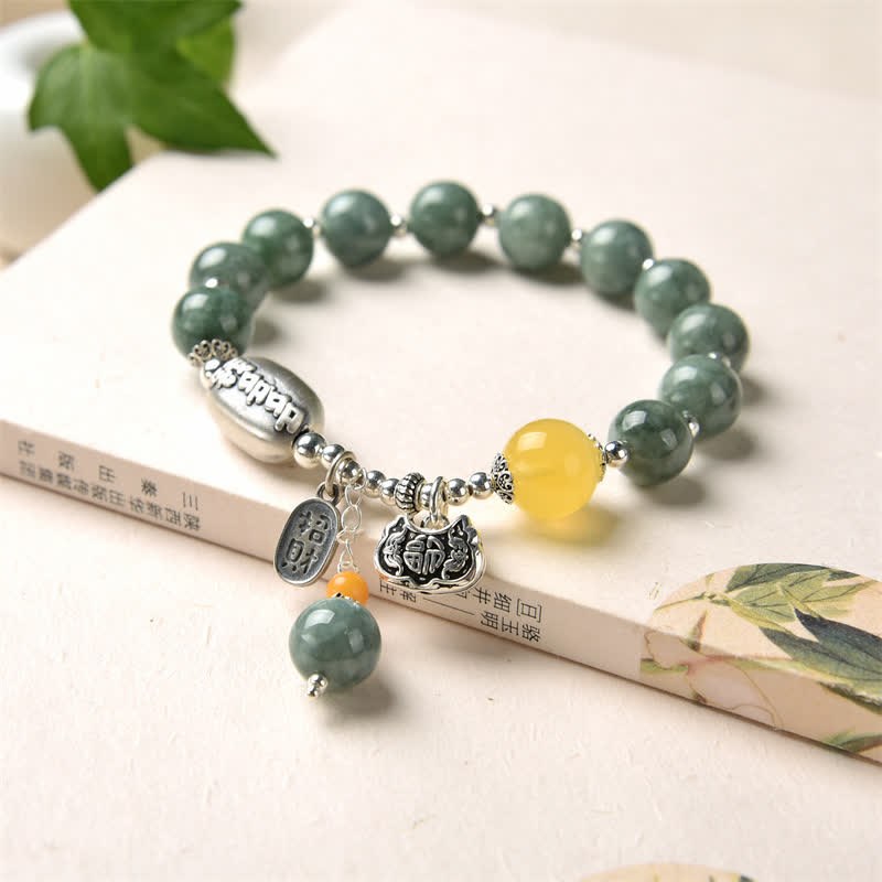 Stone of buddha 925 Sterling Silver Cyan Jade Amber Success Bracelet