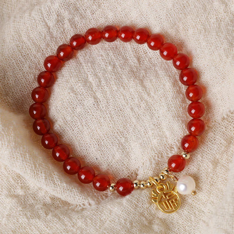 Stone of buddha Year of the Dragon Red Agate Jade Peace Buckle Fu Character Success Bracelet